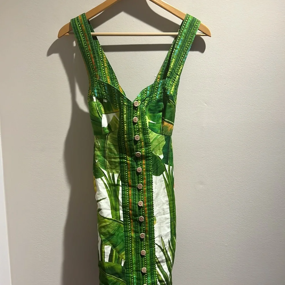 New Farm Rio Fresh Forest Scarf Sweetheart-Neck Minidress S - Picture 4 of 6